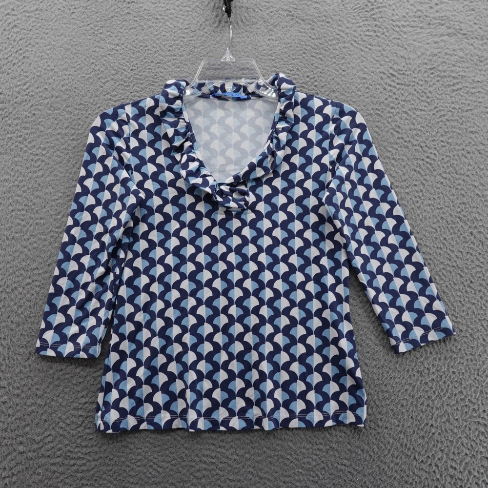 J. McLaughlin Blue and White Patterned Blouse